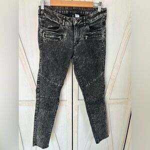 ✨H&M Divided moto skinny biker distressed zipper jeans 👖 black acid wash 8